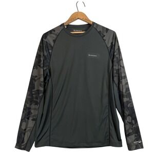 Simms SolarFlex UPF 50 Fishing Shirt Mens M Grey Camo Long Sleeve Performance